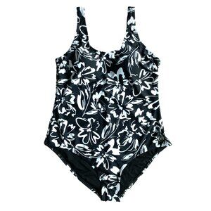 Hurley Women's Black and White Floral Print One Piece Swimsuit Size XXL